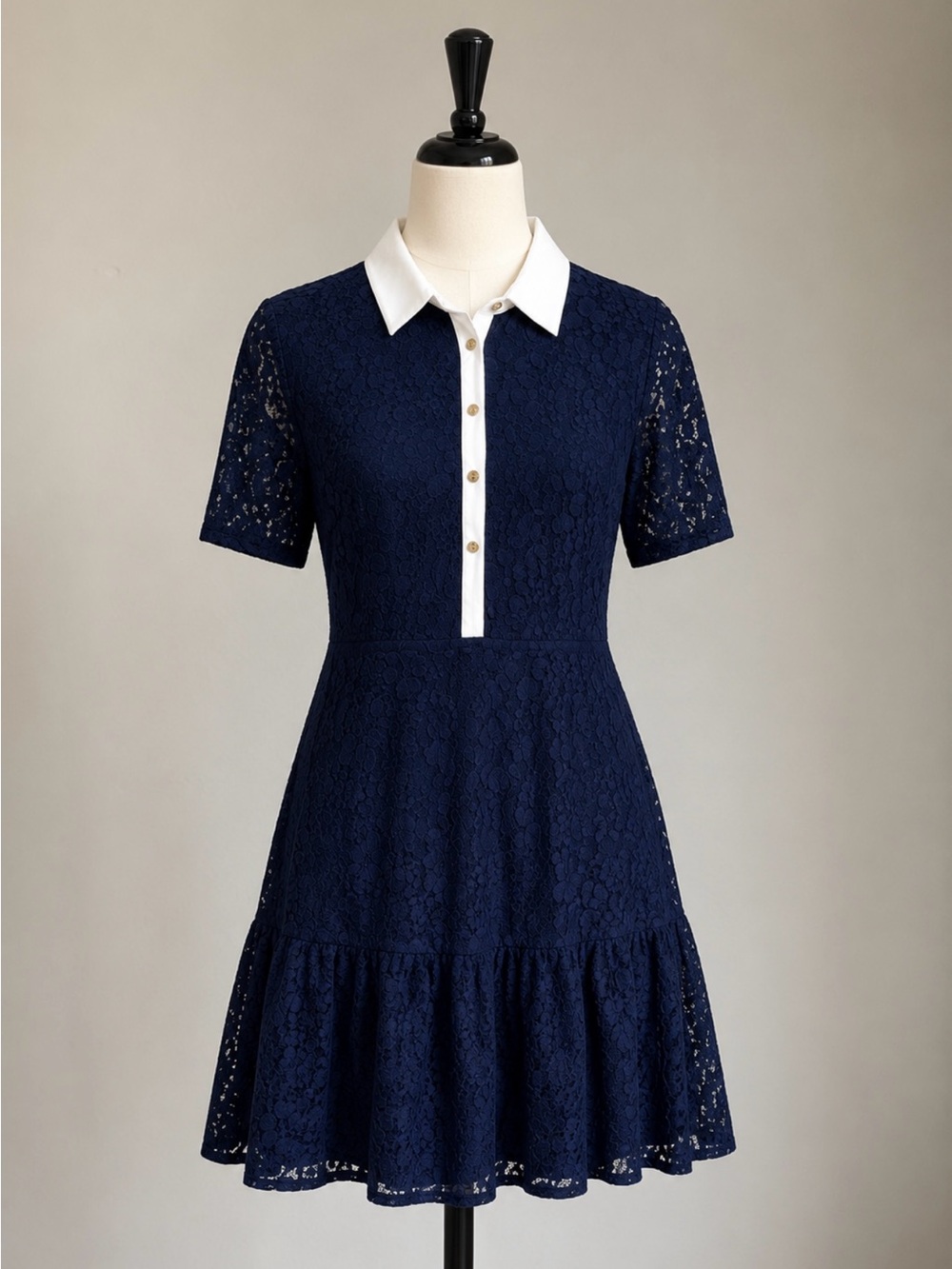 Draper James Navy Lace Mini Dress with White Collar